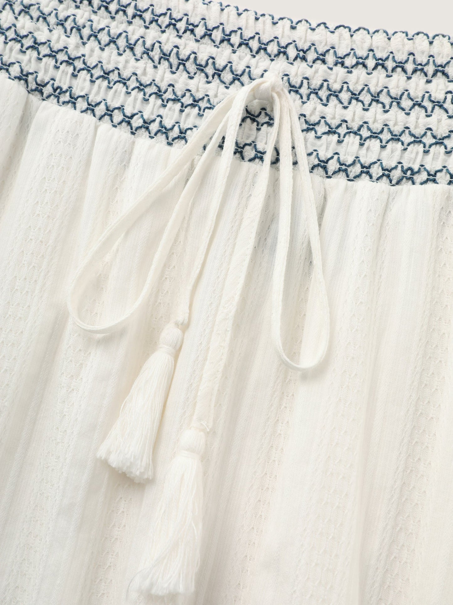 Cotton Shirred Contrast Waist Pockets Maxi Skirt