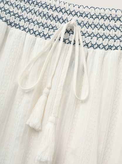 Cotton Shirred Contrast Waist Pockets Maxi Skirt