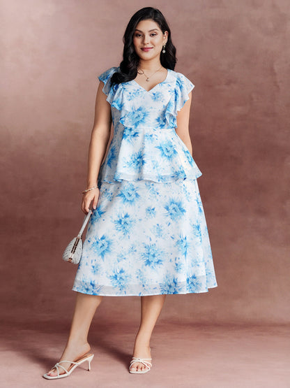 Floral Print Flowy Midi Skirt