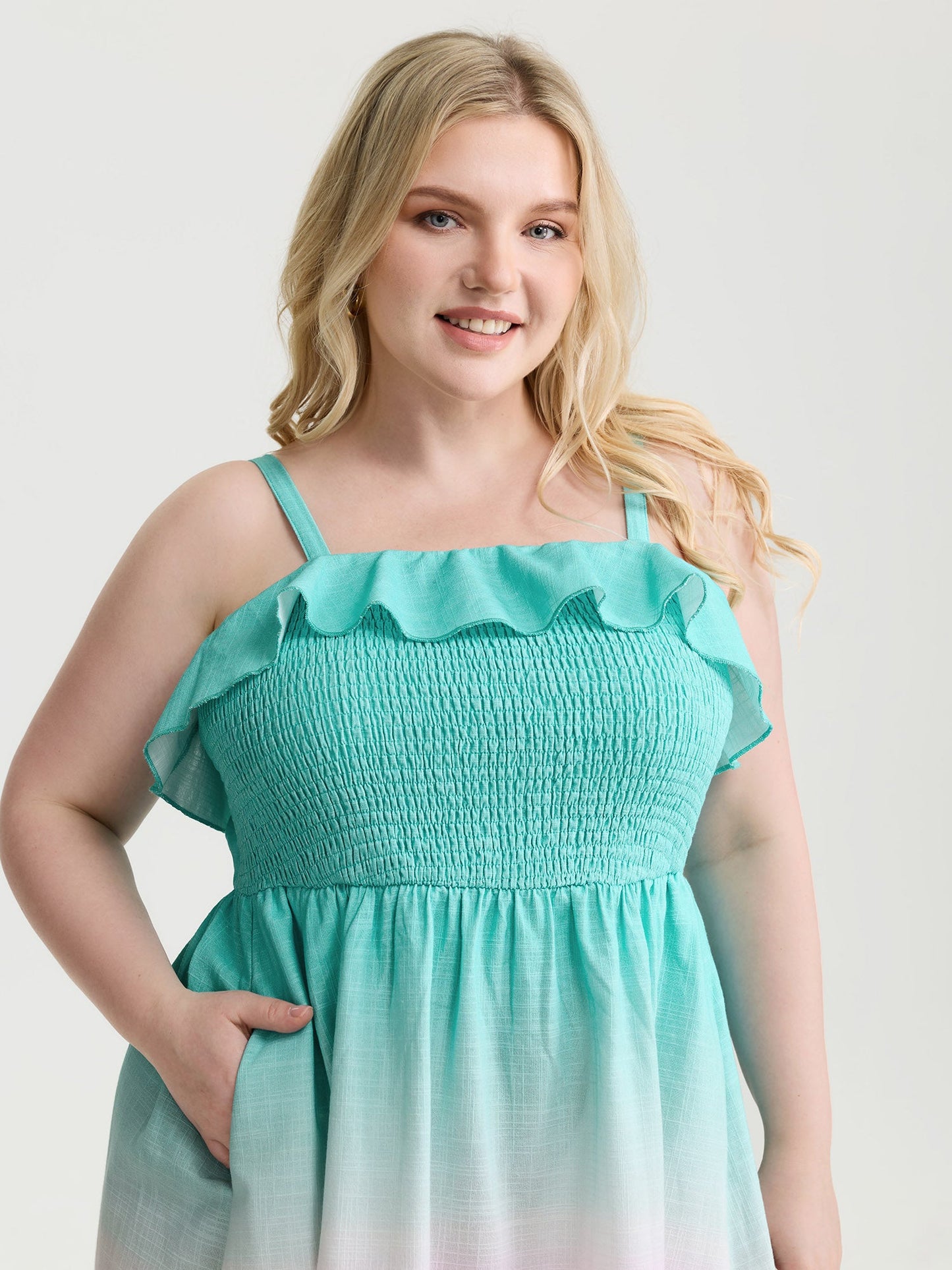 Pure Cotton Color Gradient Ruffled Maxi Dress