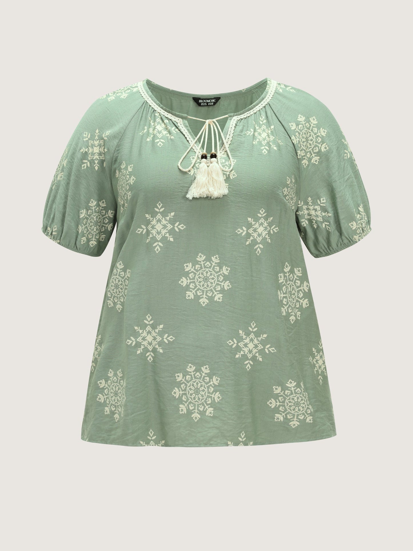 Boho Print Puffy Sleeve Blouse