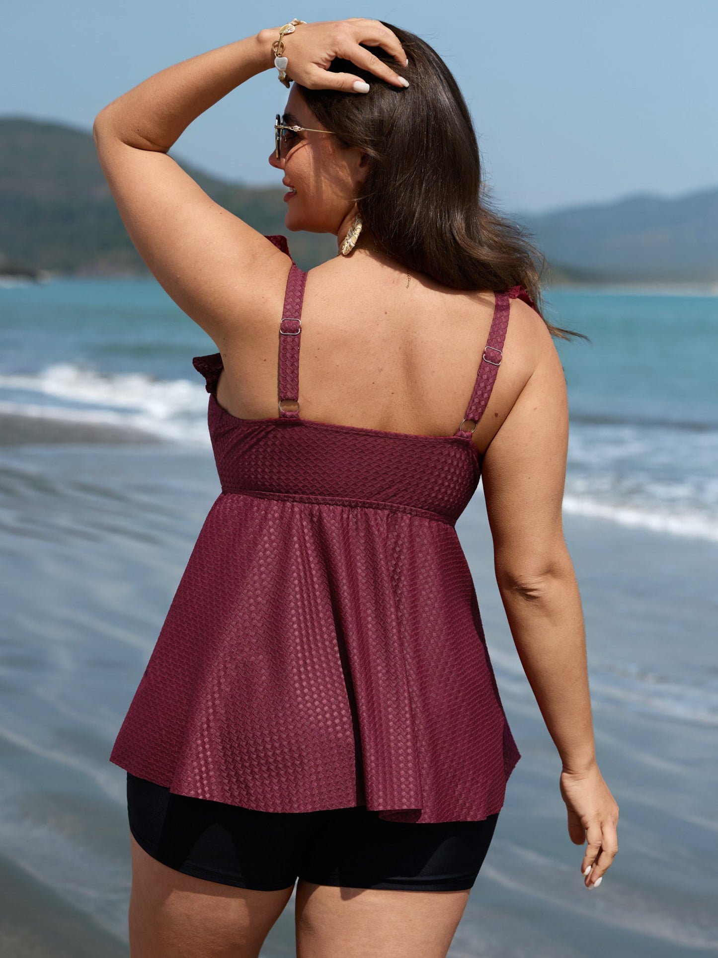 Textured Flutter Sleeve Surplice Swim Top
