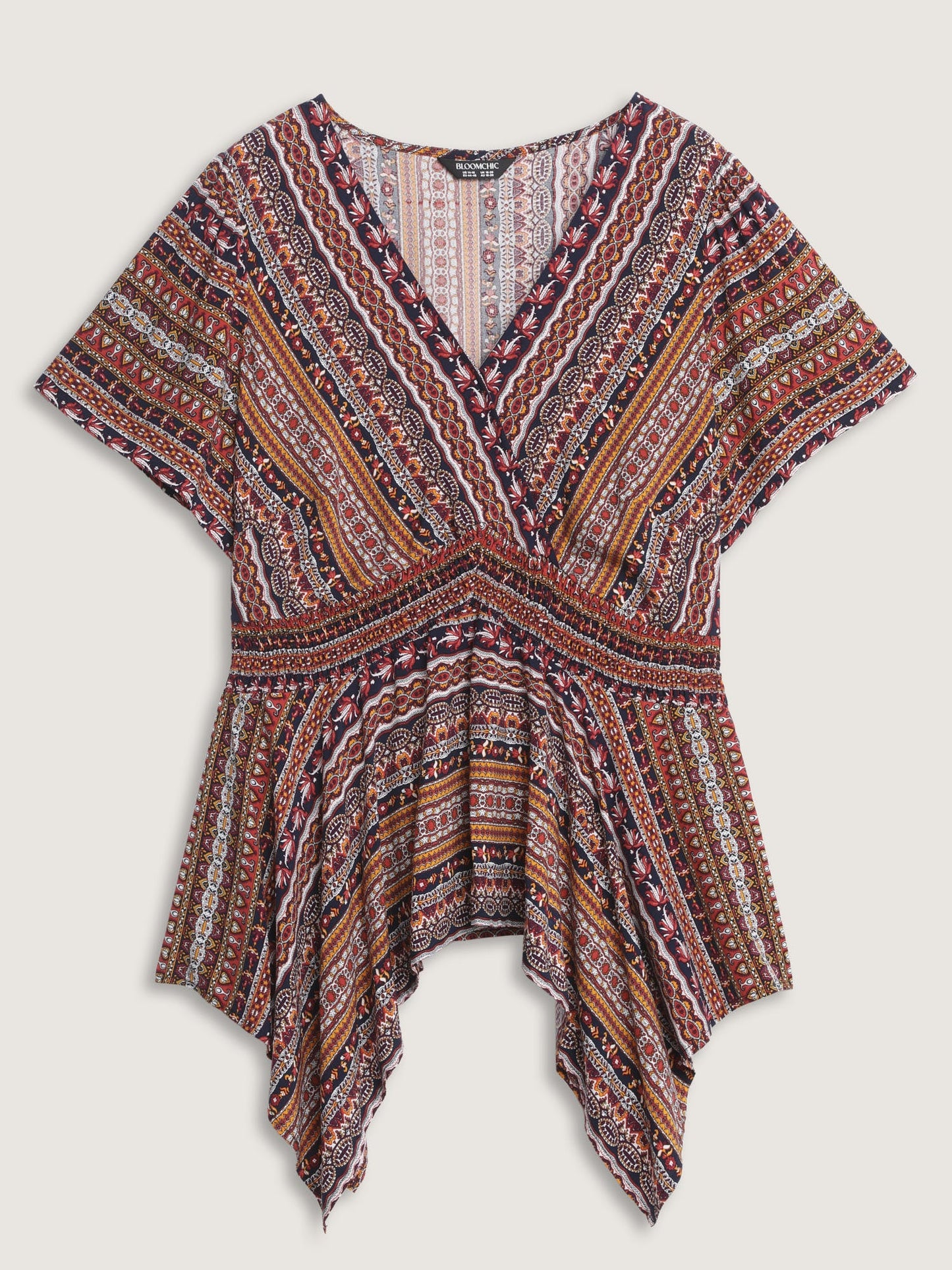 Boho Striped Print Handkerchief Hem Blouse