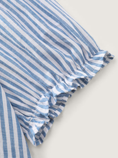 Cotton Striped Shirred Bust-Friendly Neckline Blouse