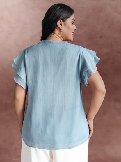 Ribbon Neckline Layered Sleeve Blouse