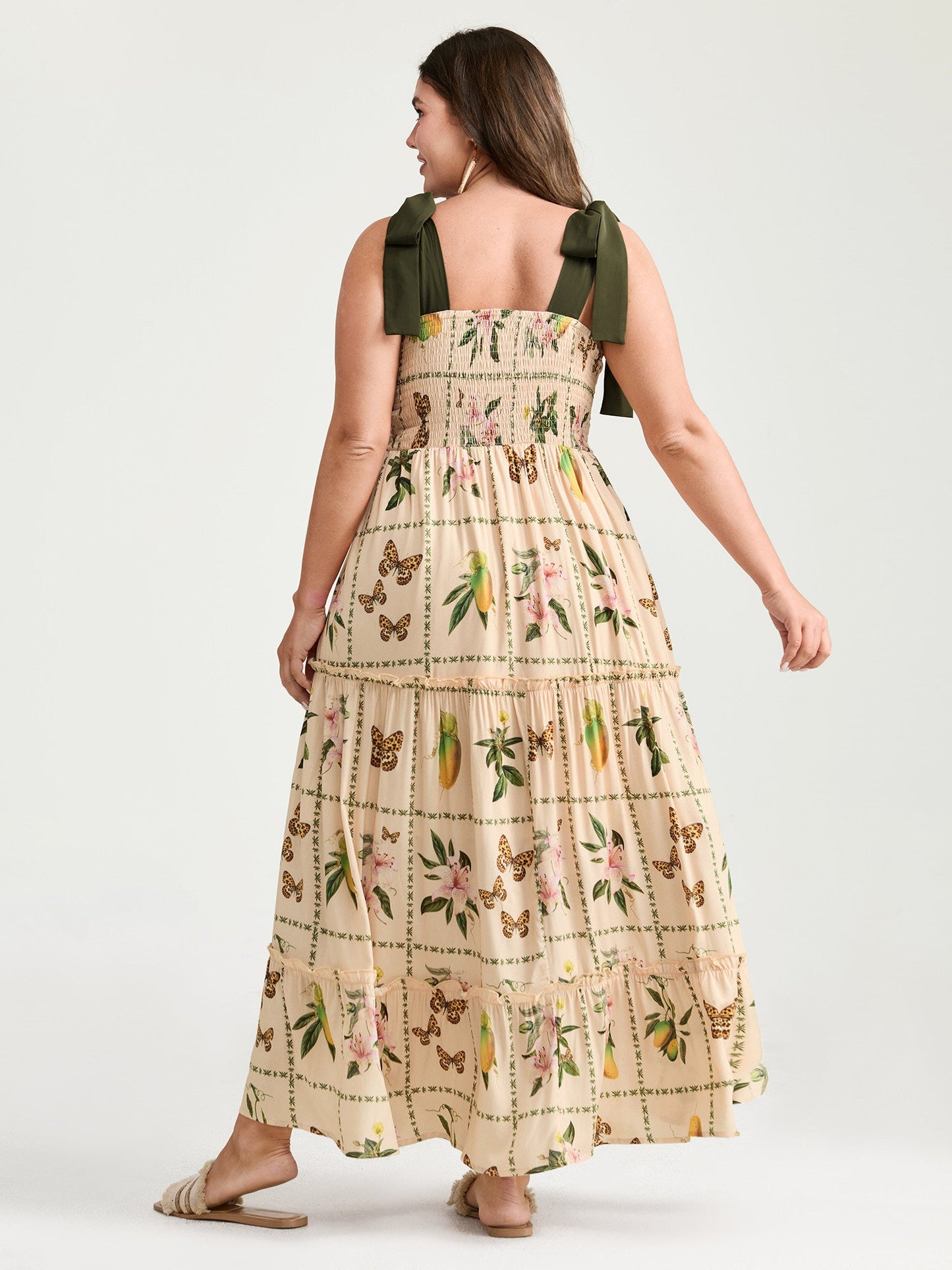 Tropical Collage Print Shoulder Tie Maxi Dress
