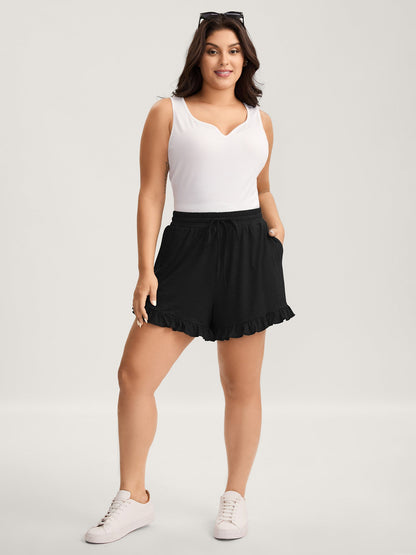Supersoft Mixed Color Knit Drawstring Ruffled Shorts