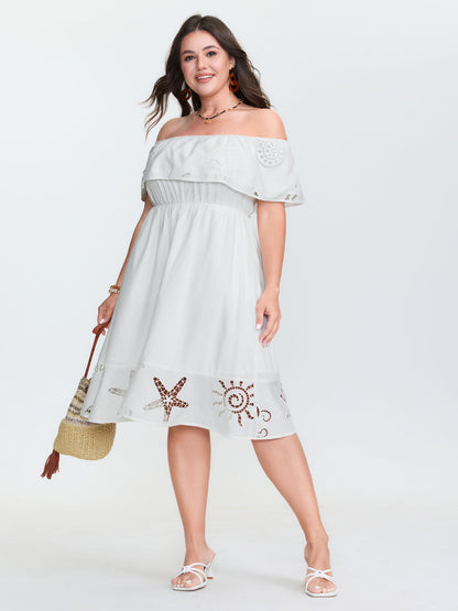 Ocean Pattern Embroidered Cut-Out Midi Dress