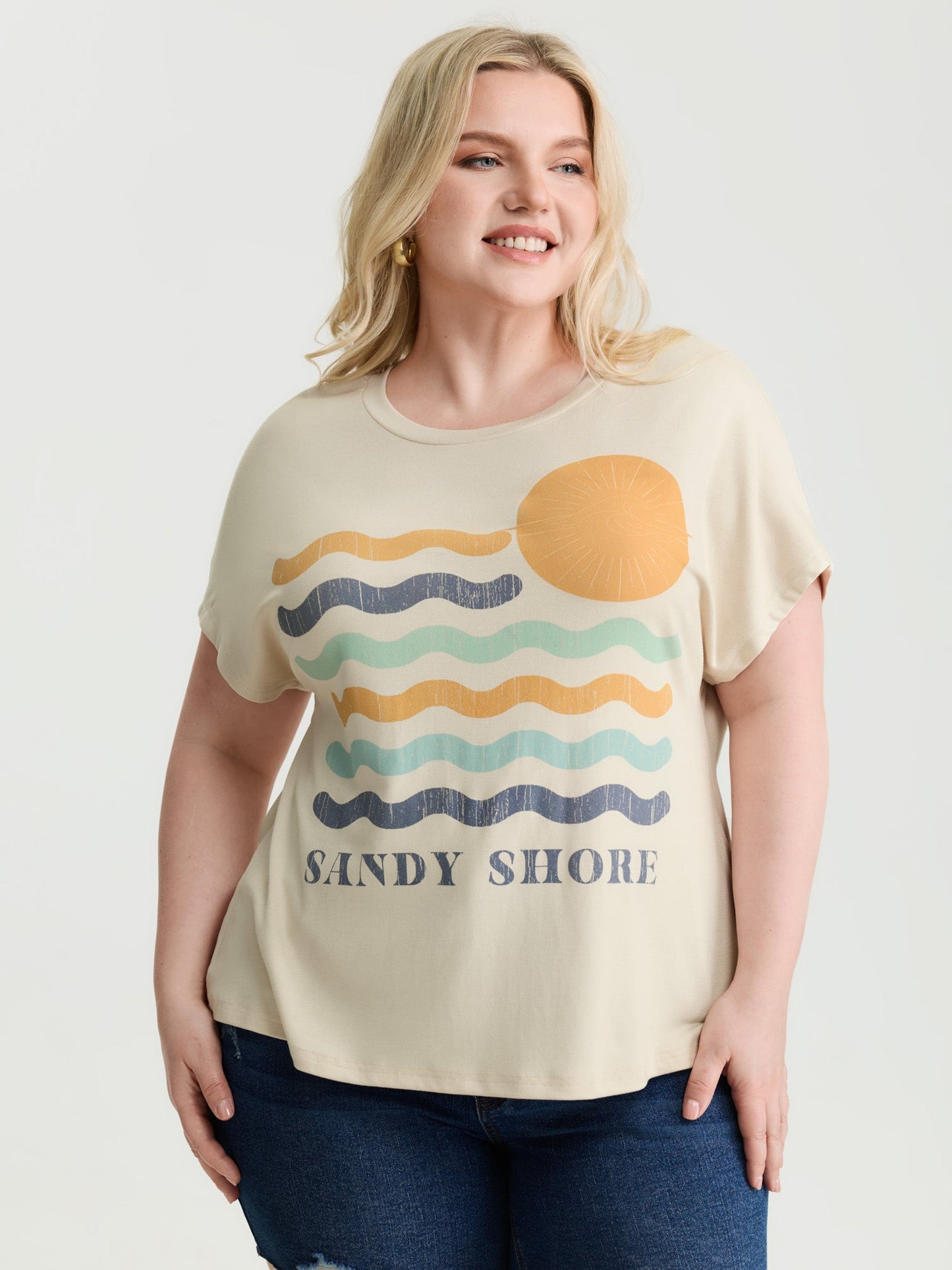 Sandy Shore Print Round Neck T-Shirt