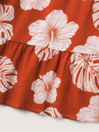 Cotton Large Floral Print Flowy Midi Skirt