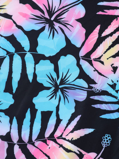 Tropical Floral Color Contrast Pocket Swim Dress