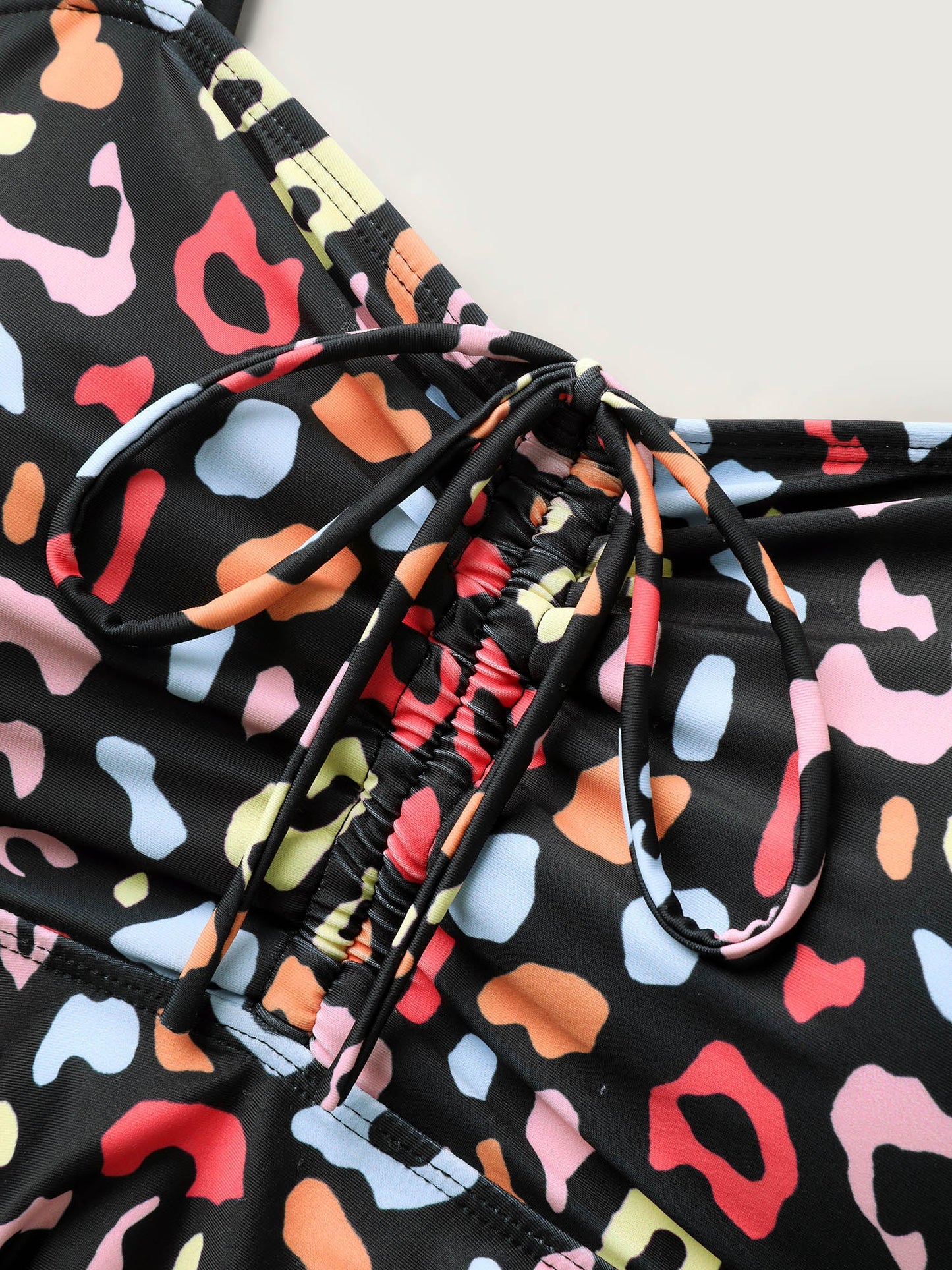 Multicolor Leopard Print Drawstring Swim Top