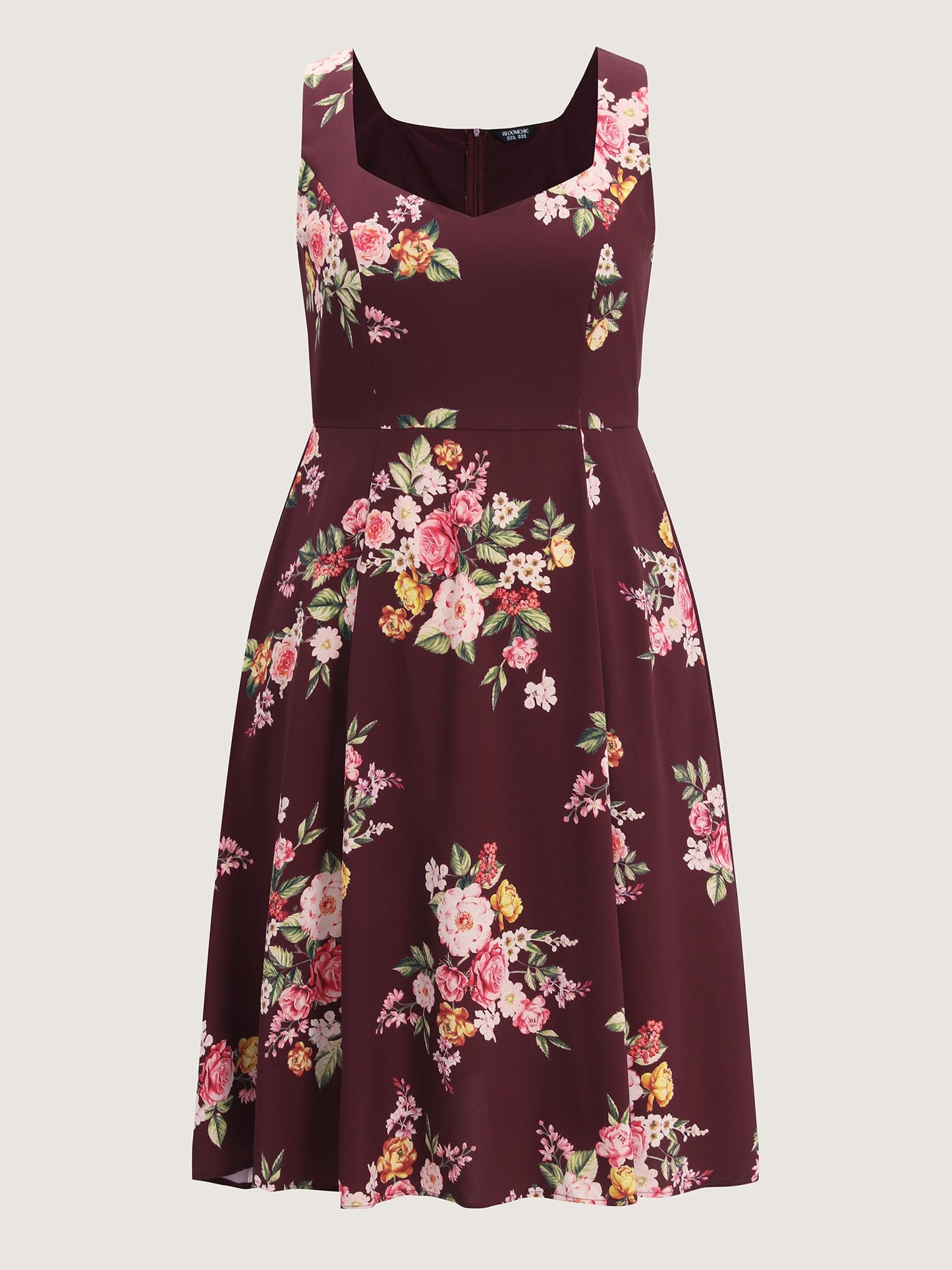 Retro Floral Print Fit And Flare Midi Dress