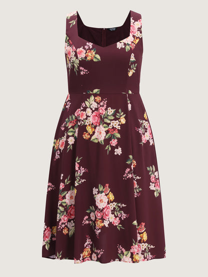 Retro Floral Print Fit And Flare Midi Dress