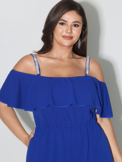 Ruffled Off-Shoulder Waist-Defining Jumpsuit