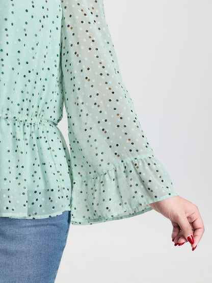 Polka Dots Waist-Tie V-Neck Blouse
