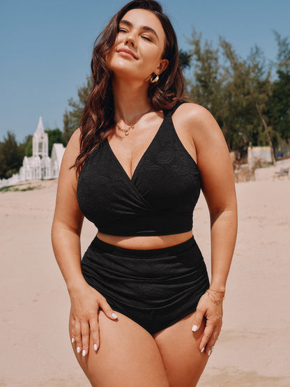 Paisley Textured High-Waisted Swim Bottoms