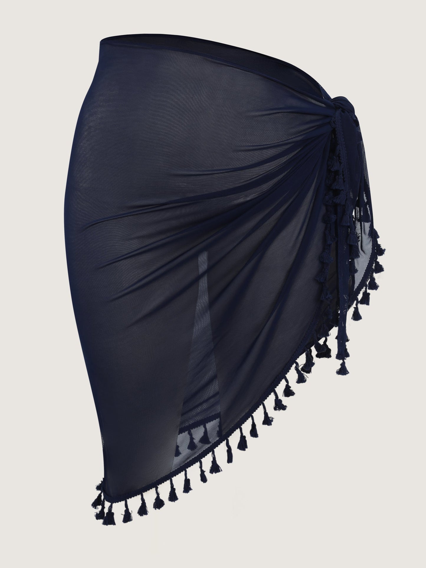 Sheer Sleeve Tassel Hem One-Piece Swimsuit