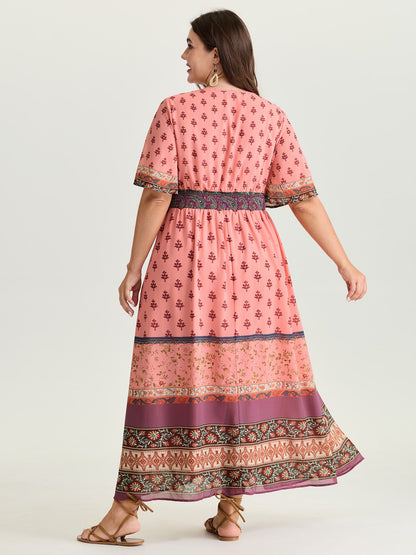 Colorful Floral Paisley Print V-Neck Maxi Dress