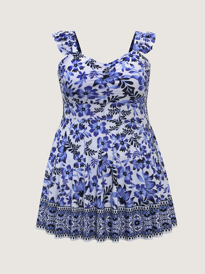 Anti-Float Tie Ruffled Pockets Swim Dress