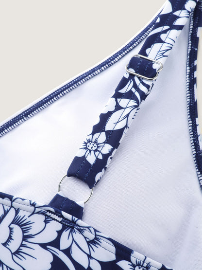 Floral Print Surplice Neckline Swim Top
