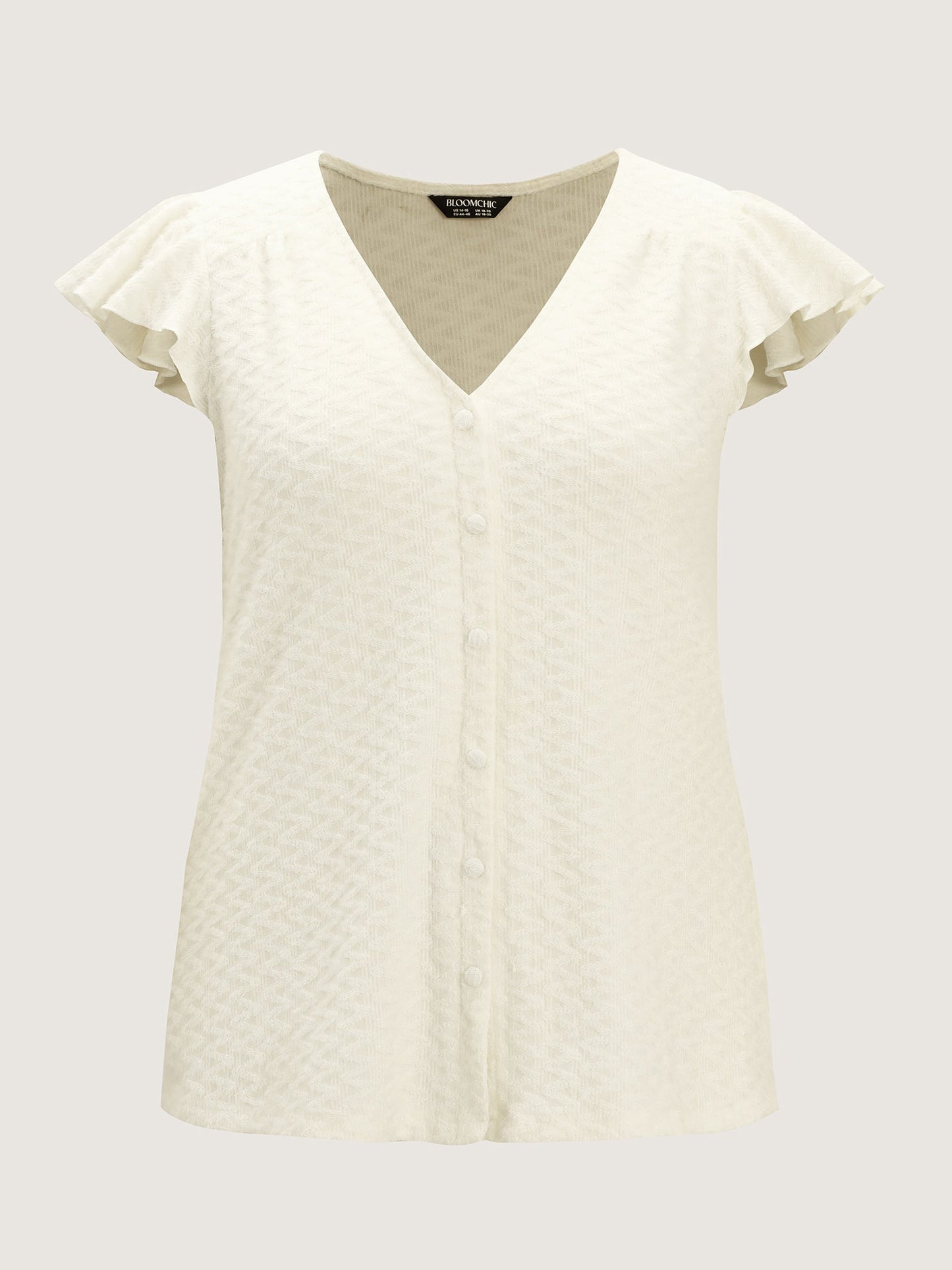 Textured Button Detail Ruffled Sleeve T-Shirt