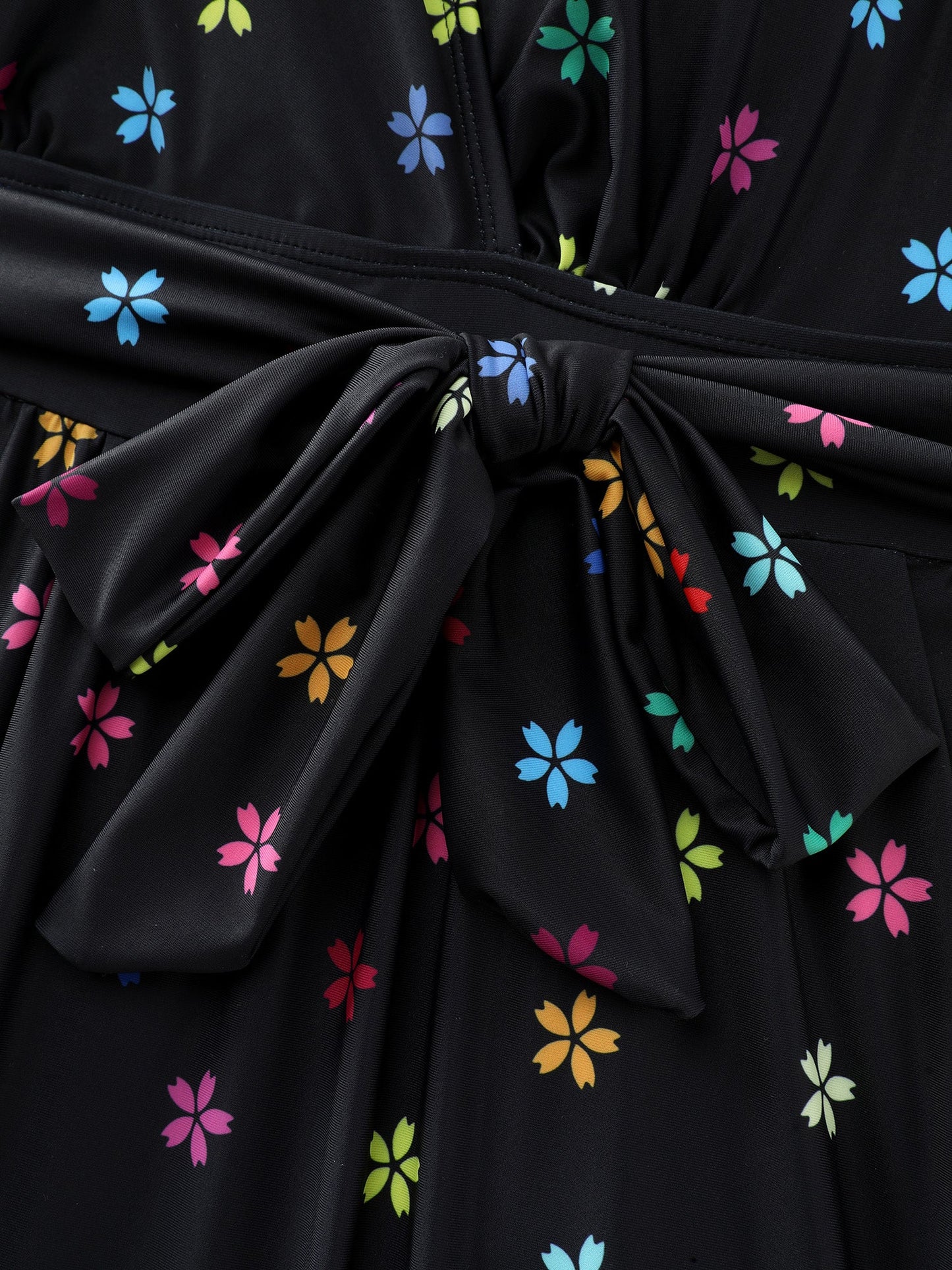 Floral Non-Removable Belt One-Piece Swimsuit