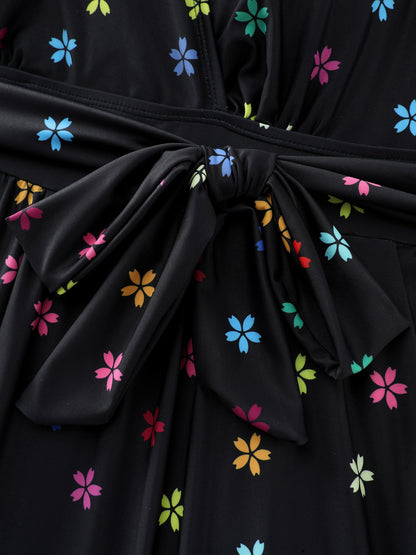 Floral Non-Removable Belt One-Piece Swimsuit