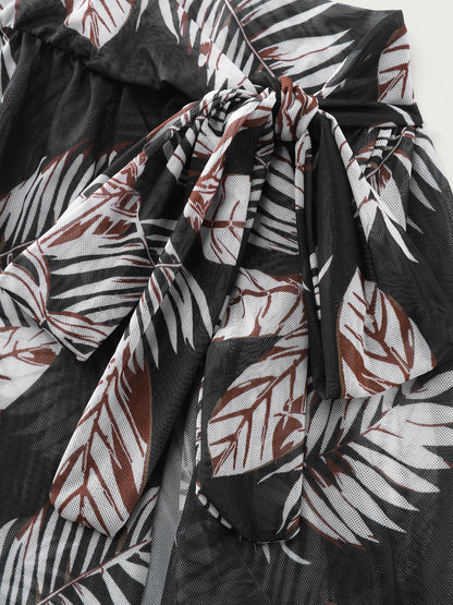 Two-Piece Tropical Print Sarong Wrap Swim Bottoms Set