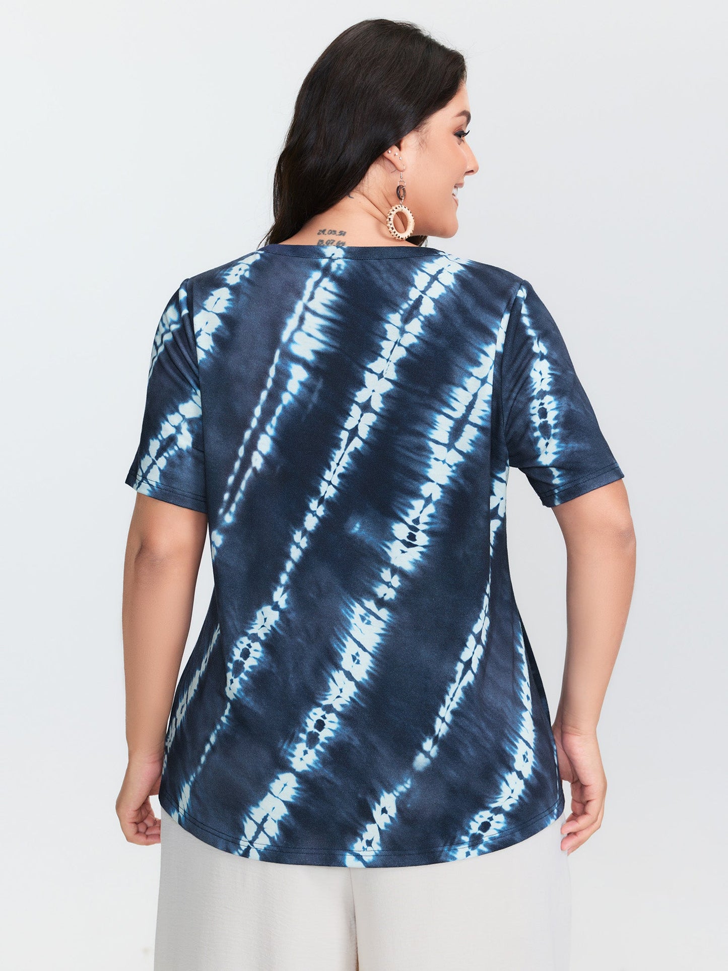 Tie-Dye Print Drawstring Neckline T-Shirt