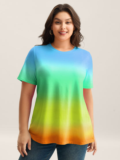 Ombre Gradient Crew Neck Curvy T-Shirt
