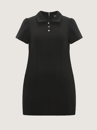 Polo Collar Button Detail Pockets Knee Dress