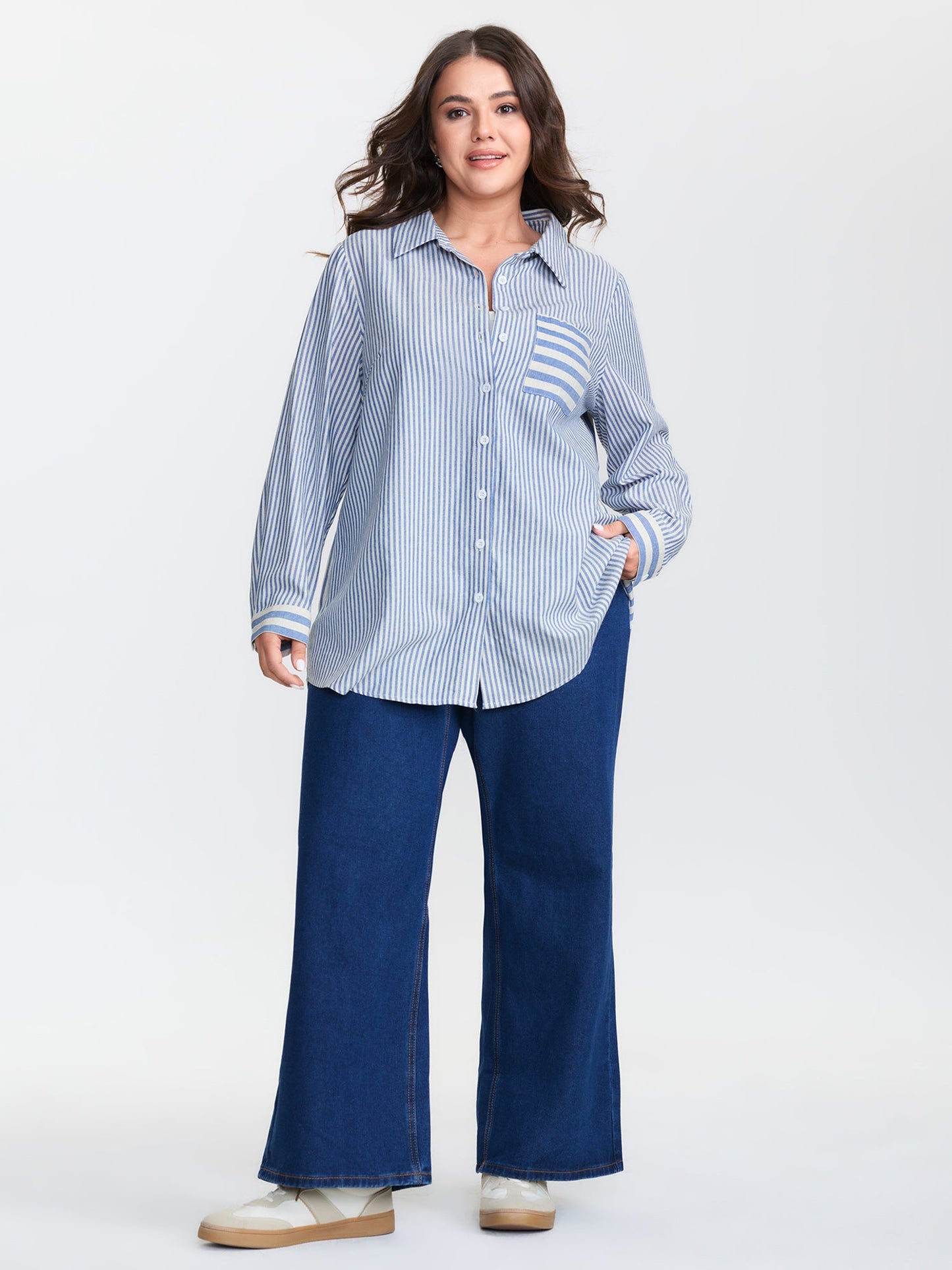 Cotton Nautical Striped Pocket Button Down Shirt