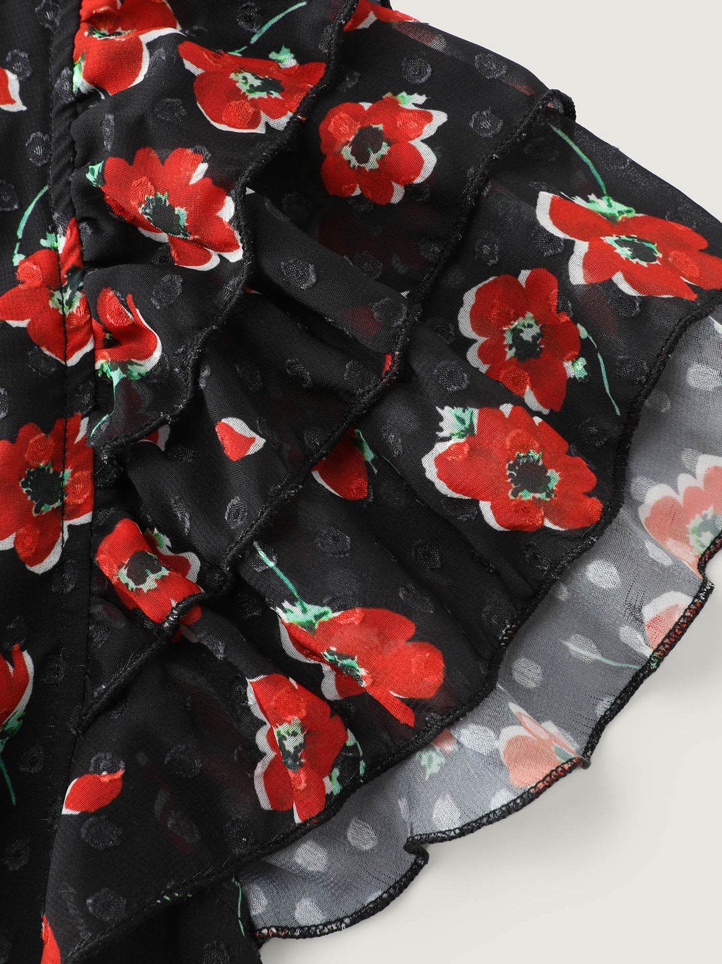 Floral Print Ruffled Sleeve Textured Blouse