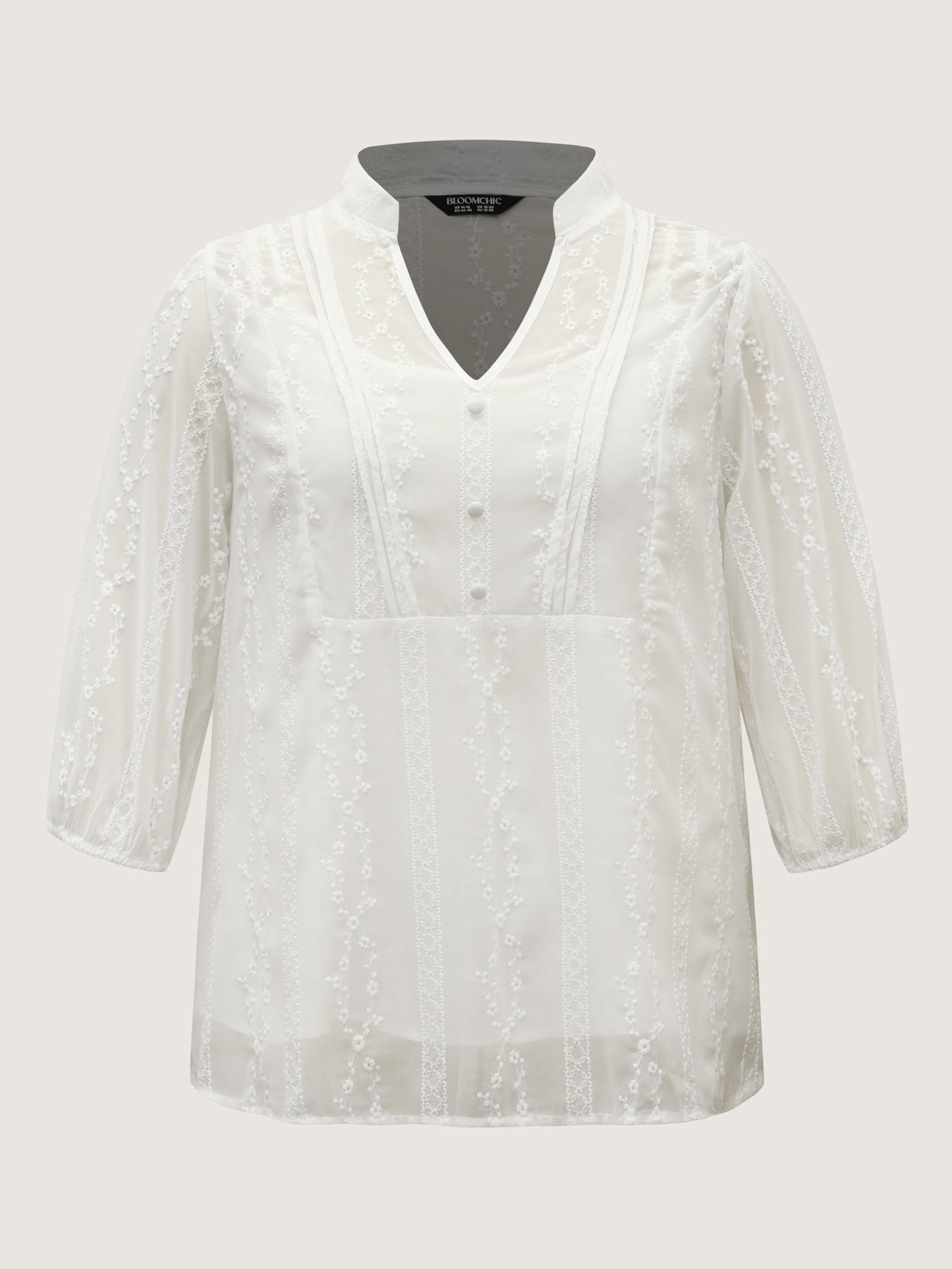 Texture Mesh Button Detail Tucked Seam Blouse