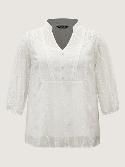 Texture Mesh Button Detail Tucked Seam Blouse