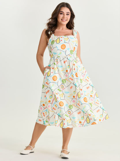 Supersoft Playful Abstract Print Midi Dress