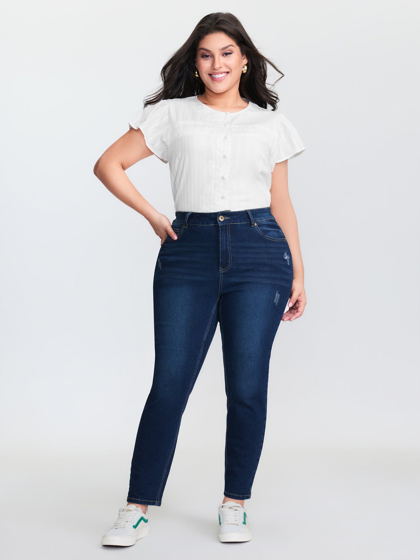 Pure Cotton Pleated Button-Down Shirt