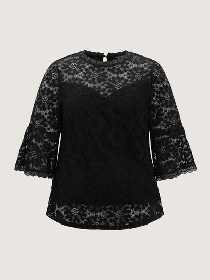 Floral Lace Sheer Fringe Knit Top