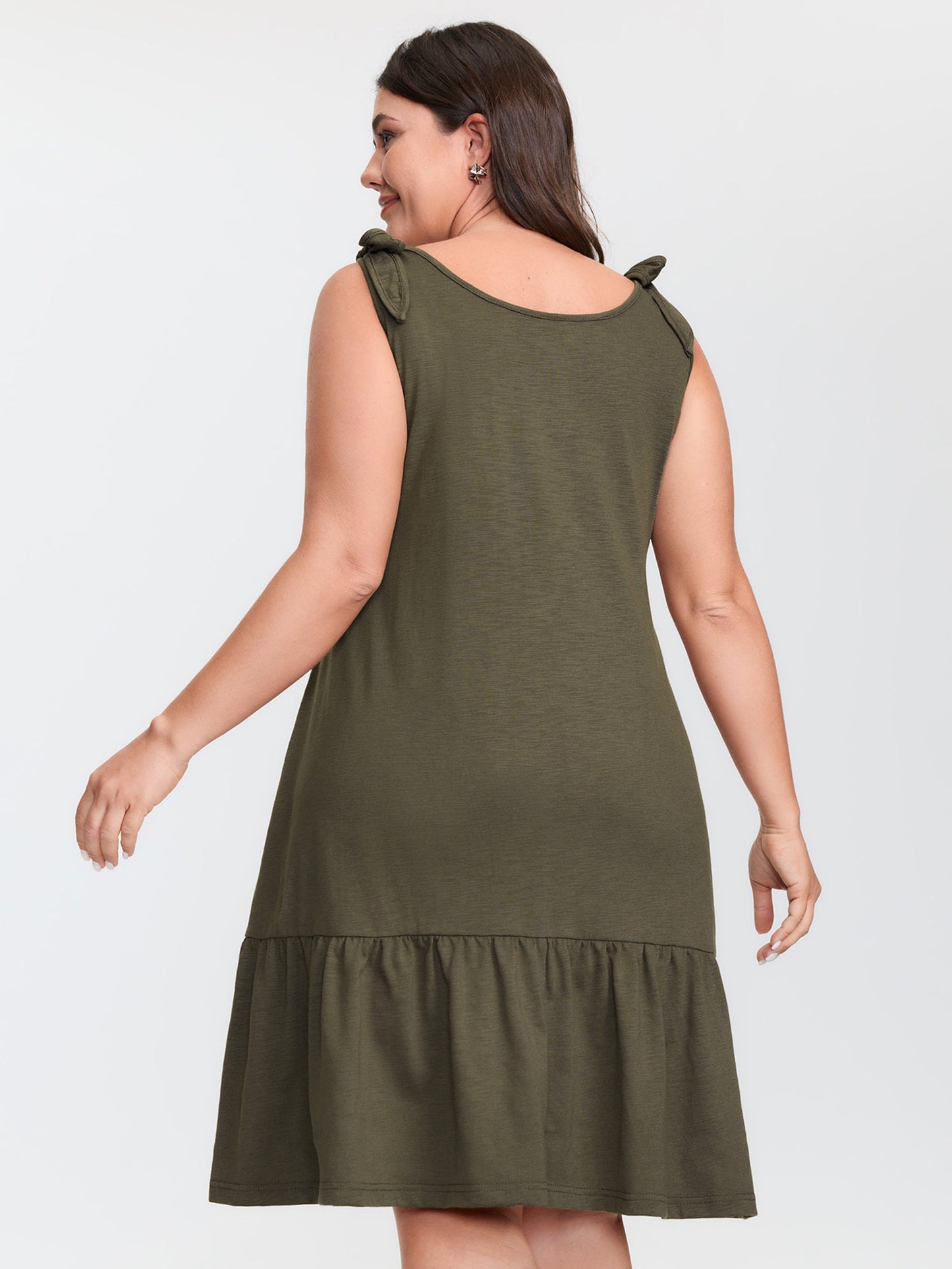 Ruffle Hem Tie Shoulder Pockets Sleeveless Dress