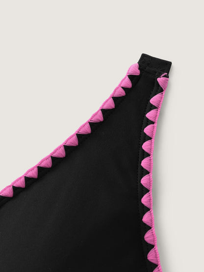 Color Contrast Embroidered Swim Top