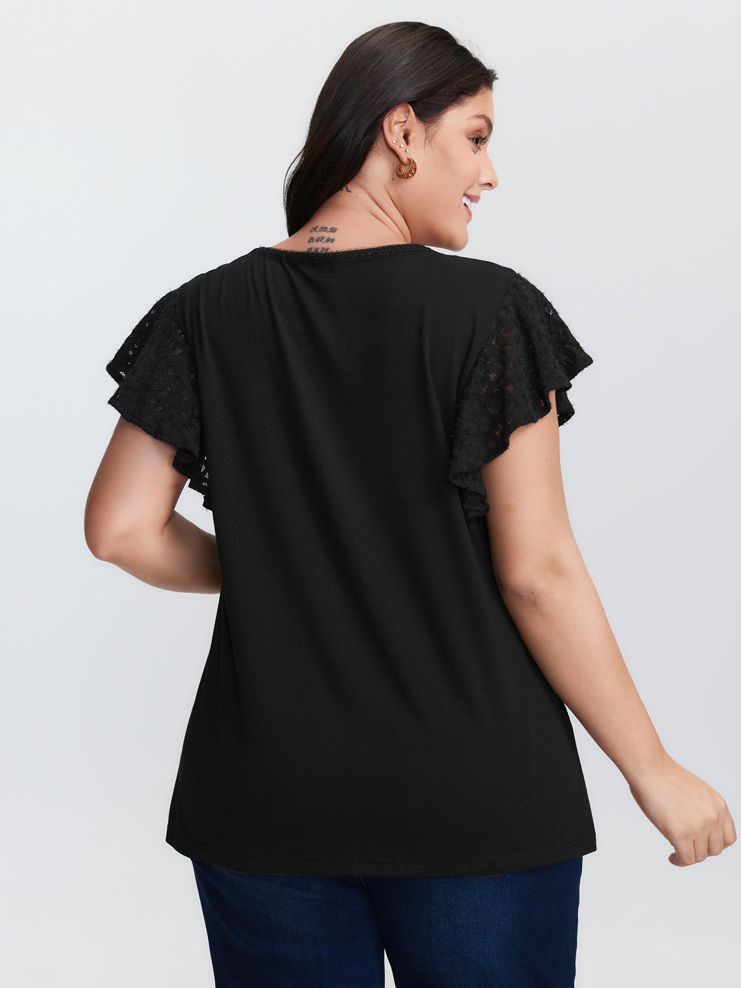 Supersoft Cut-Out Neckline Flutter Sleeve T-Shirt