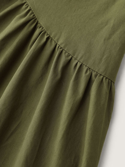 Pure Cotton Pleated Drop Waist Overall Midi Dress