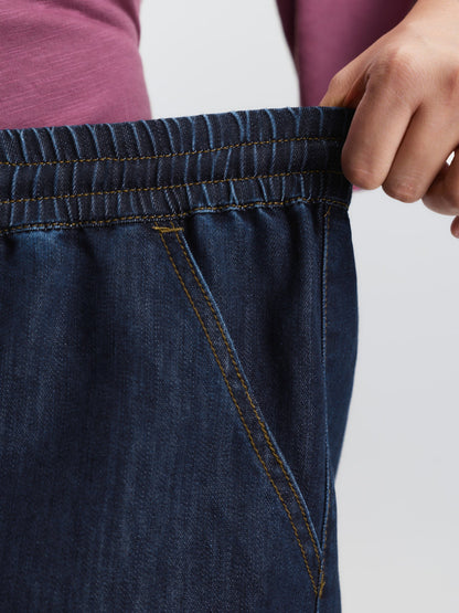 Cotton Stretchy Waist Drawstring Wide-Leg Jeans