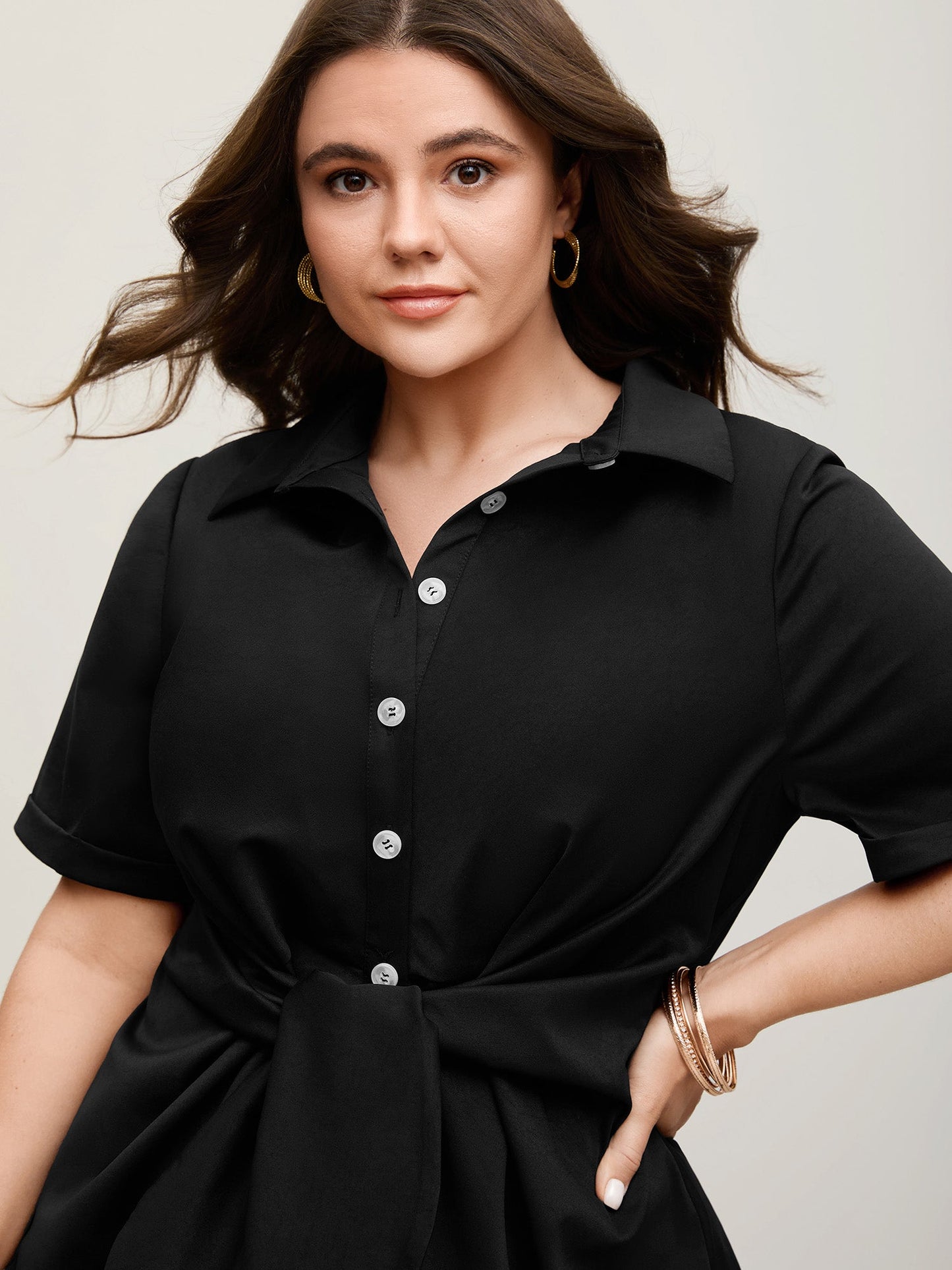 Knotted Front Asymmetrical Hem Blouse