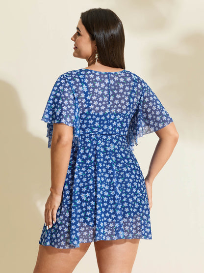 Colorful Sheer Floral Print Swim Dress