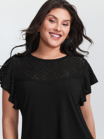 Supersoft Cut-Out Neckline Flutter Sleeve T-Shirt