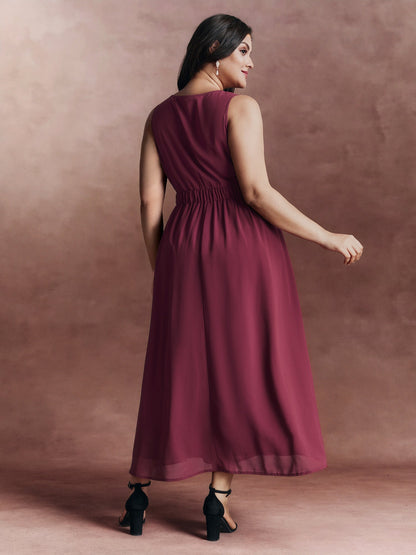 Floral Embroidered V-Neck Sleeveless Maxi Dress