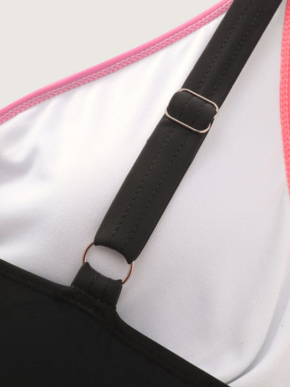 Color Contrast Stretchy Swim Top
