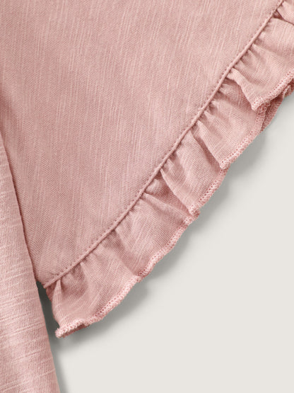 Lace Trim Ruffled Hem Plain Knit Top